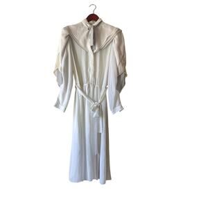 Vintage prairie layered grey and white‎ midi shirt dress neck tie size medium